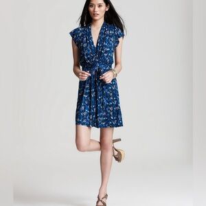 French Connection Dress Electric Meadow Jersey Blue Yellow Size 6